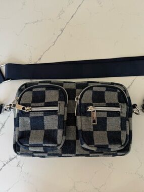 Madden Girl Denim Checkered Dual-Pocket Crossbody